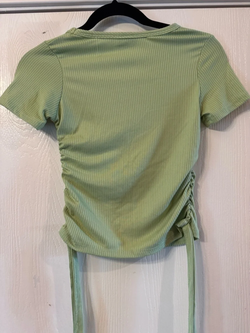Olivia Rae Light Green Ribbed Side-Drawstring Crop Top - Picture 2 of 3